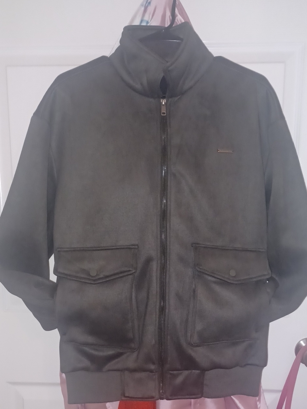 Men's Black Bomber Jacket with Front Pockets